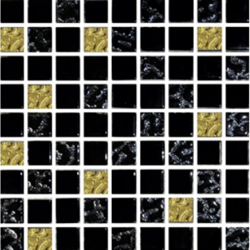 № 911 микс черный-черный рифленный-золото рифленный низ (1.5х1.5) 30х30 Роскошная мозаика