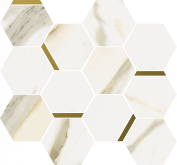 620110000221 Stellaris Calacatta Gold Mosaico Chic Nat 28.3x32.8 Italon