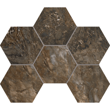 BR04 Bernini Hexagon Dark Brown Мозаика неполированная 25x28,5 Estima